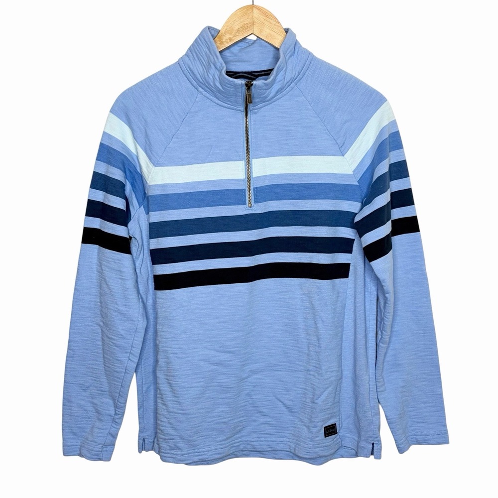 LL Bean Striped 1/4 Zip Pullover Sweatshirt Womens M Nautical Preppy Fisherman